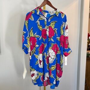 Melissa McCarthy Seven 7 Blue Floral oversized tunic NWT L beach cover